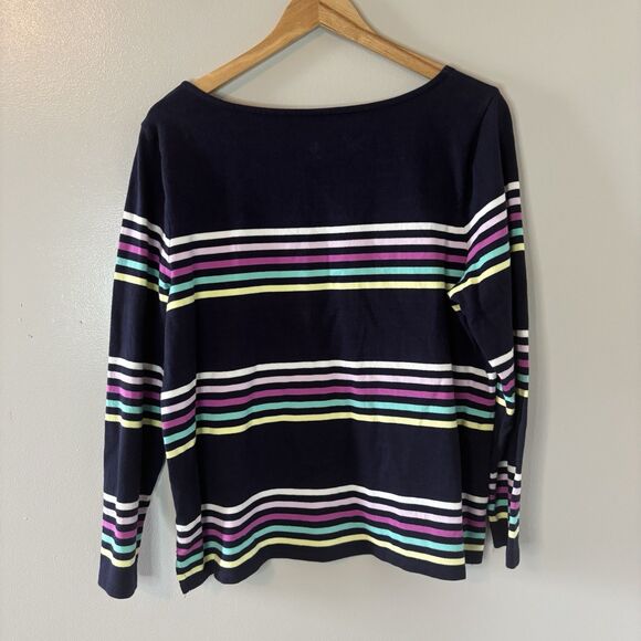 Talbots Striped Pullover Top Navy Blue Pink Long Sleeve Shirt Sz XL Petite - Picture 6 of 7